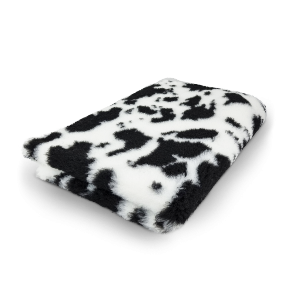 Original VetBed 150x100cm, DryBed Premium, rutschfest weiss mit schwarzem Kuh Motiv