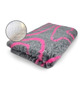 Original VetBed 150x100cm, DryBed Premium, rutschfest grau mit pinker Welle (Wave)