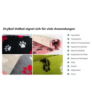 Original VetBed 150x100cm, DryBed Premium, rutschfest, grau mit blauen Pfoten