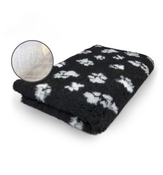 Original VetBed 150x100cm, DryBed Premium, rutschfest schwarz mit weissen Pfoten