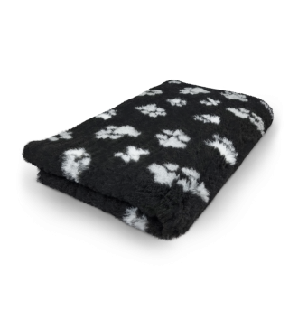 Original VetBed 150x100cm, DryBed Premium, rutschfest schwarz mit weissen Pfoten