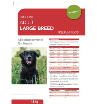 Profiline Adult Large Breed, Trockenfutter, Hundefutter, Weizenfrei 15kg