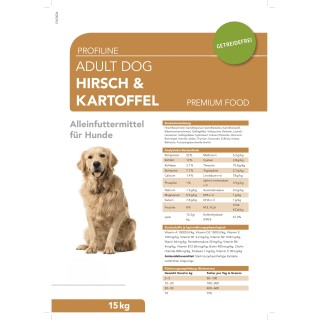 Profiline Hirsch & Kartoffel, Trockenfutter, Hundefutter, Getreidefrei 15kg